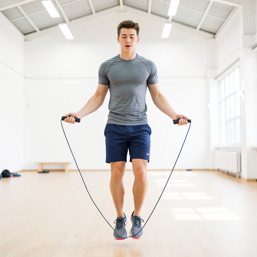 man jumping rope in spacy gym
