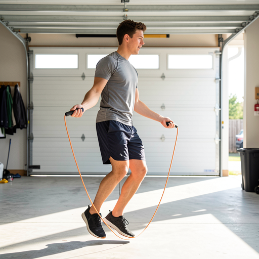 man jumping rope indoors