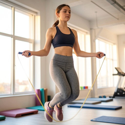 person jumping rope home gym